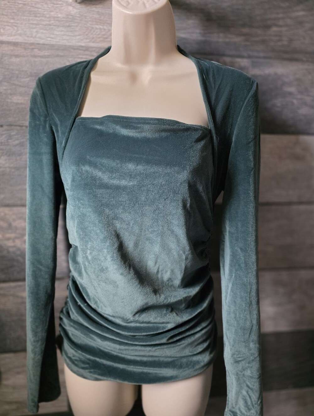 Velvet Square-Neck Long Sleeve Top